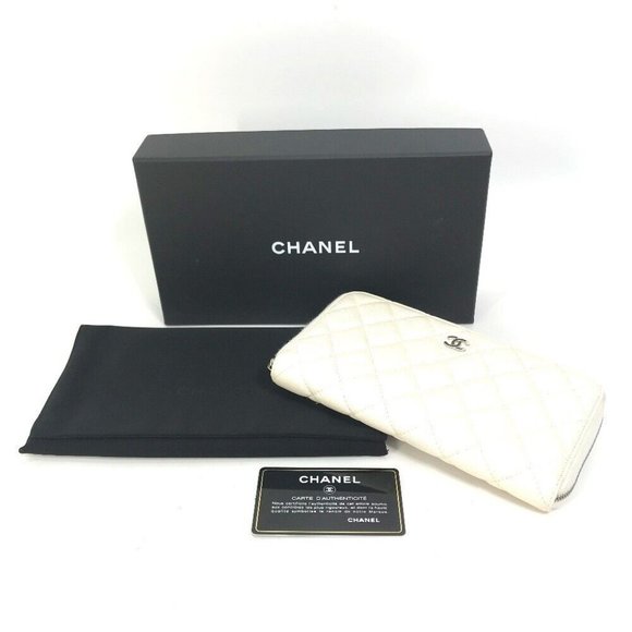 CHANEL A50097 Matelasse CC CC Mark Zip Around Quilted Wallet Long Wallet White - Picture 16 of 16